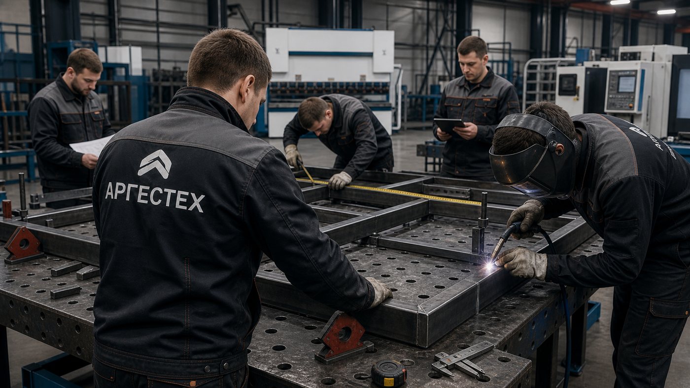 Команда Аргестех выполняет сварку и контроль геометрии металлоконструкции